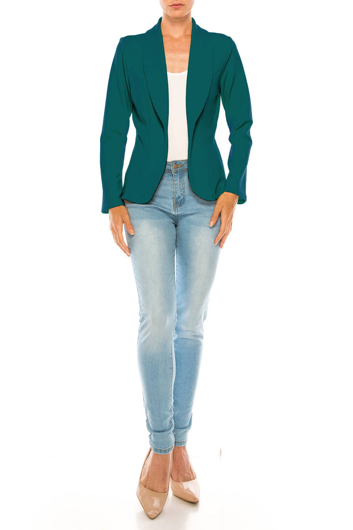 Women's Casual Office Work Long Sleeve Open Front Blazer: White / Small