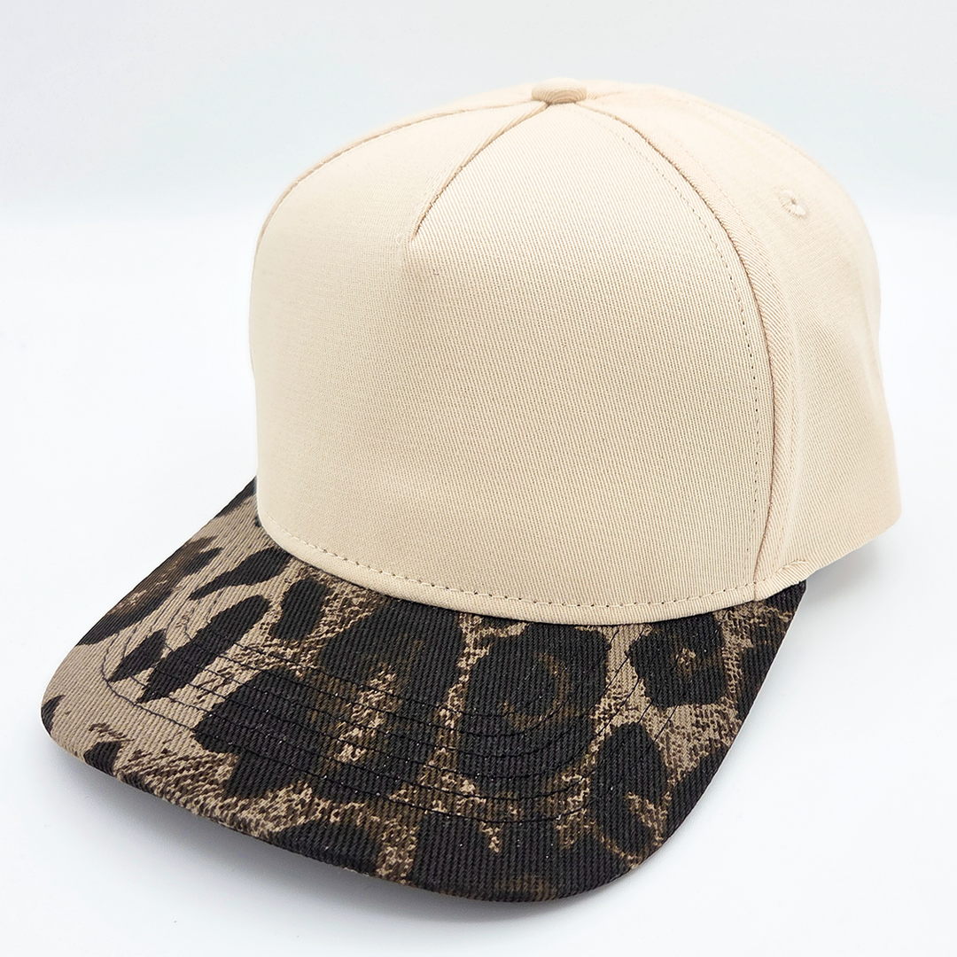 Cotton Leopard Blank Hats - Various Colors: Khaki with Brown Leopard Bill