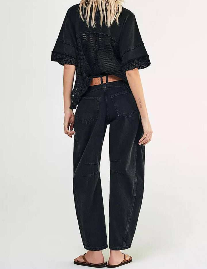 Ladies Mid Rise Wide Leg Barrel Jeans SKP522: Denim Blue / M