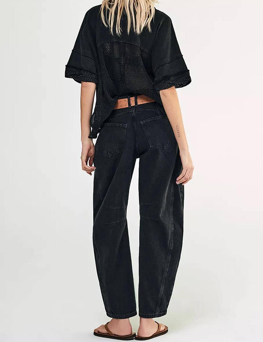 Ladies Mid Rise Wide Leg Barrel Jeans SKP522: Denim Blue / S