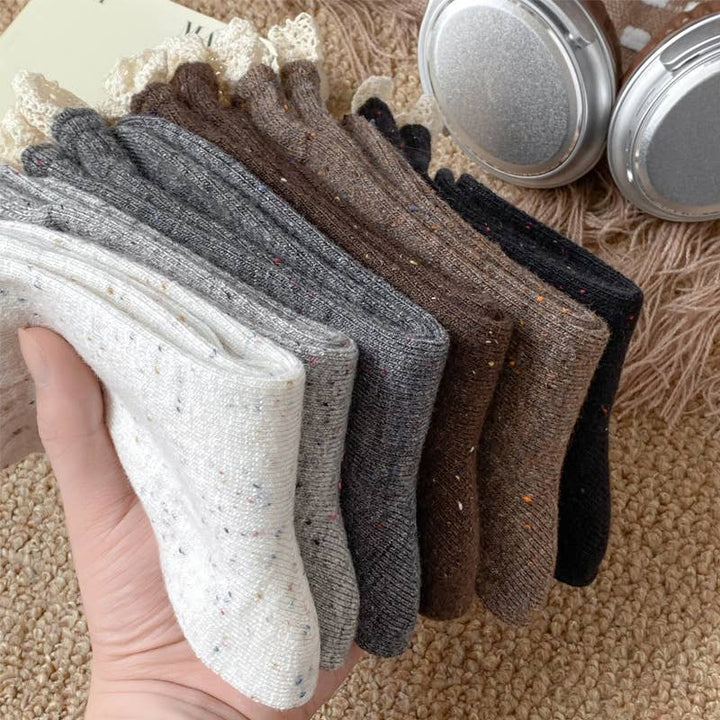 Retro lace dot yarn mid-tube women's socks soft waxy socks: Khaki