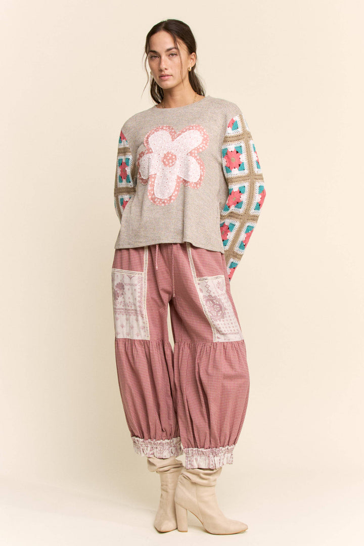 CONTRAST PATCHWORK BLOOMER PANTS: Rose Pink