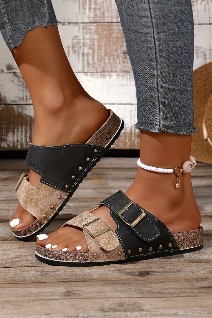 Western Suede Rivet Hollow Out PU Leather Slip-on Shoes