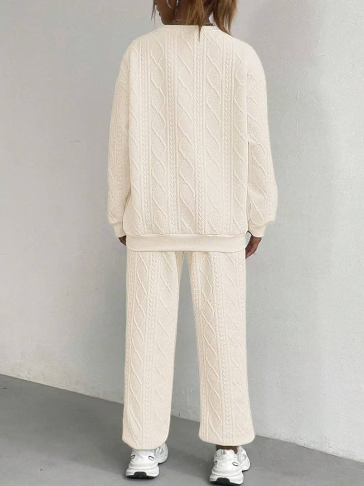 Cozy Cable Knit Lounge Set Women Soft Warm Two Piece Outfit