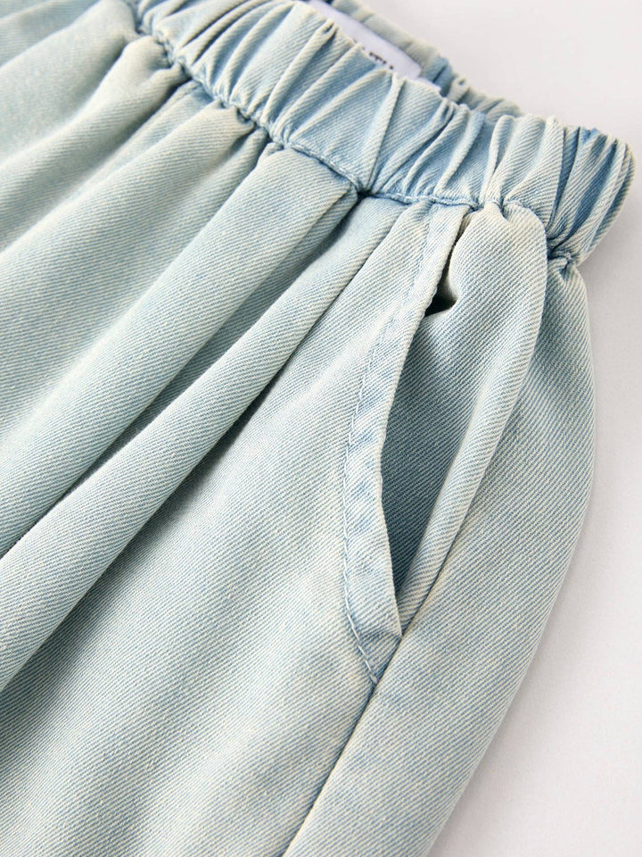 Summer Light Color Denim Lace Girls Set