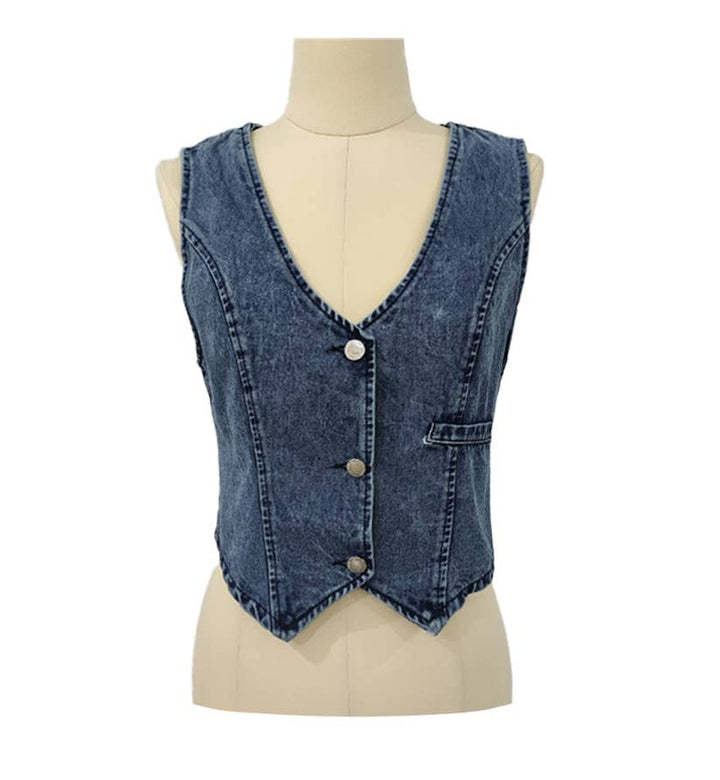Sexy Denim Cowgirl Vest Top: Black / S