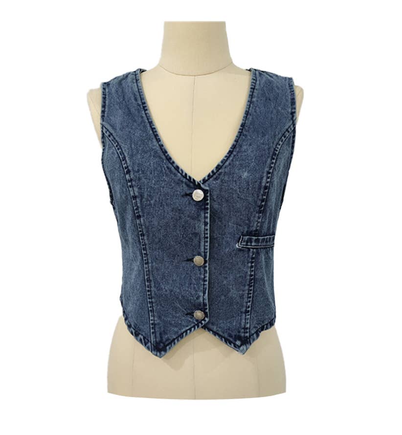 Sexy Denim Cowgirl Vest Top: Black / L