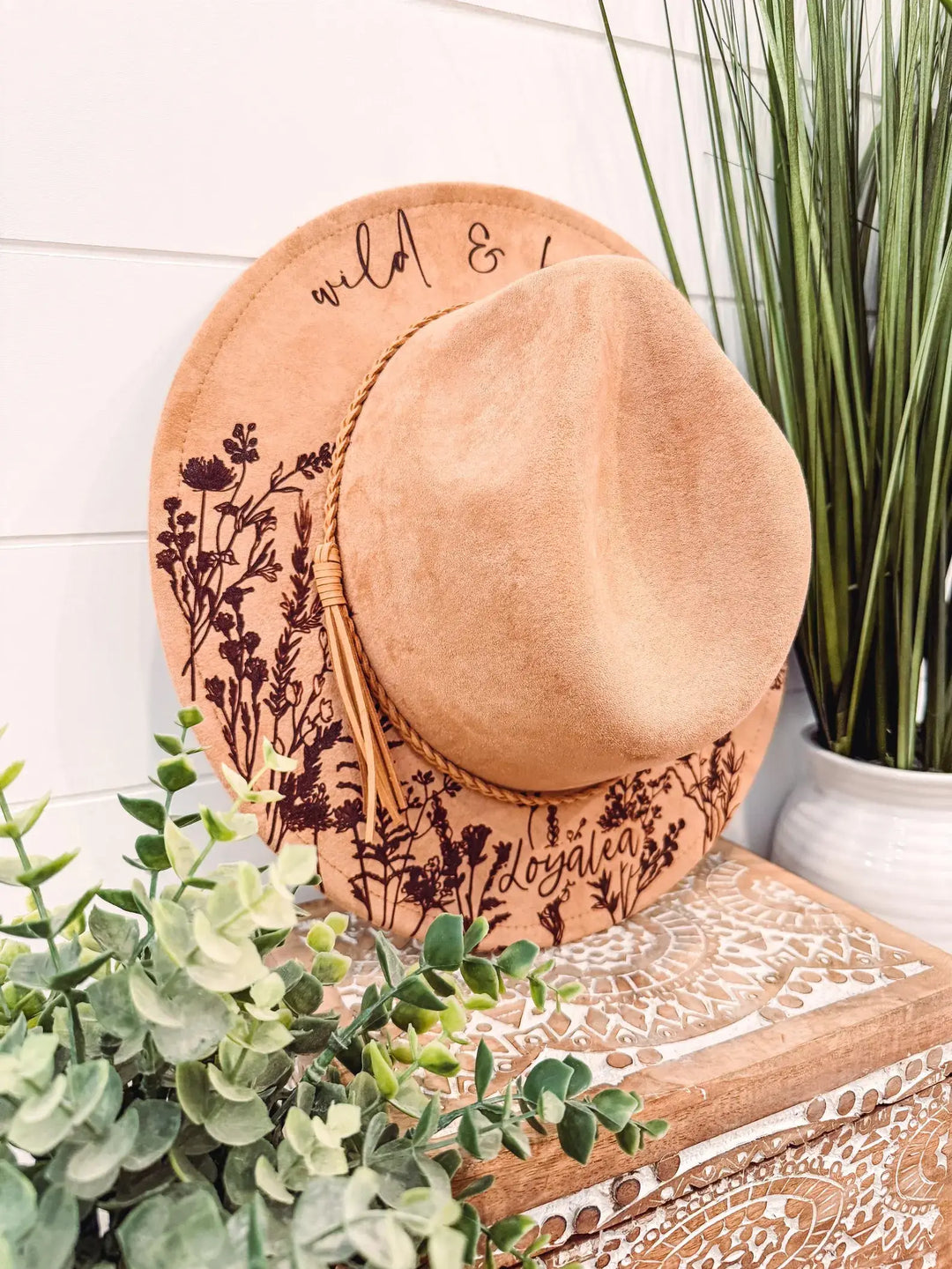 Youth Floral Burned Hat: Camel