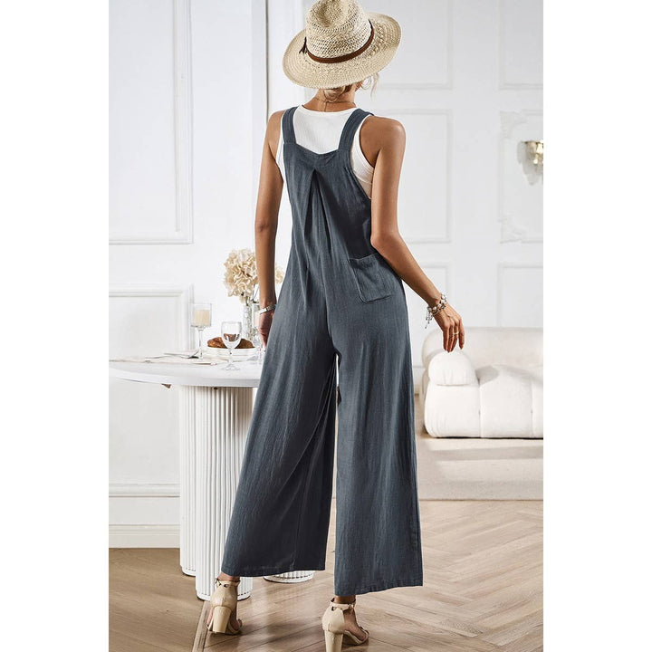 Button Detail Wide Leg Overall Pockets Jumpsuit: BEIGE / M