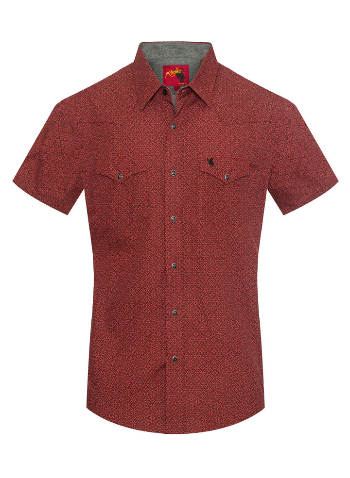 Men's Short Sleeve Pearl Snap Print Shirt-PS100S-1096: L