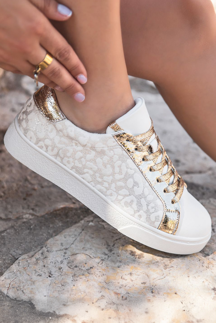 LDC Leopard Print Glitter Patched PU Leather Lace-up Shoes: White / (US 7)38