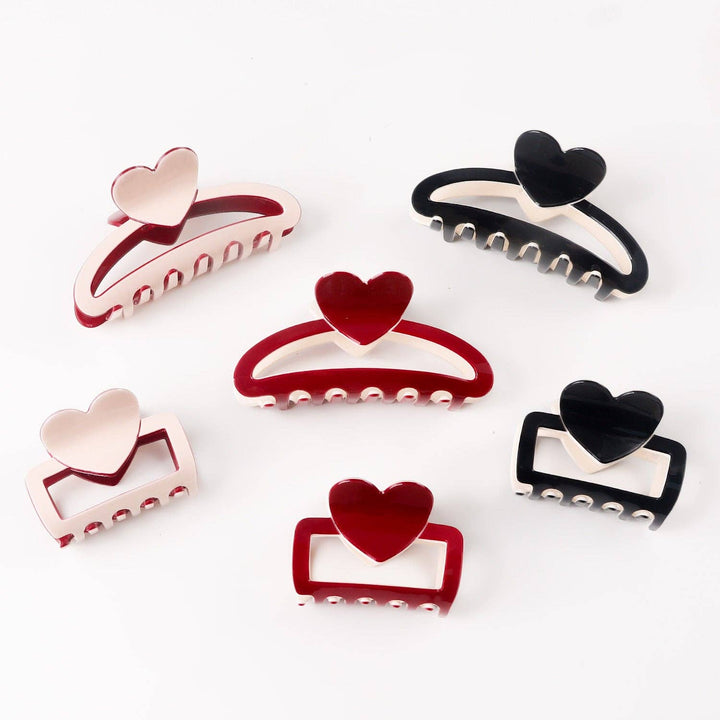 Valentine Heart Colorblock Hair Claw Clip for Women: Red / 5.9CM