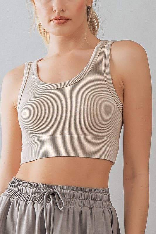 Mineral Wash Ribbed Scoop Neck Crop Tank Top: HAZEL / S-2/M-2/L-2