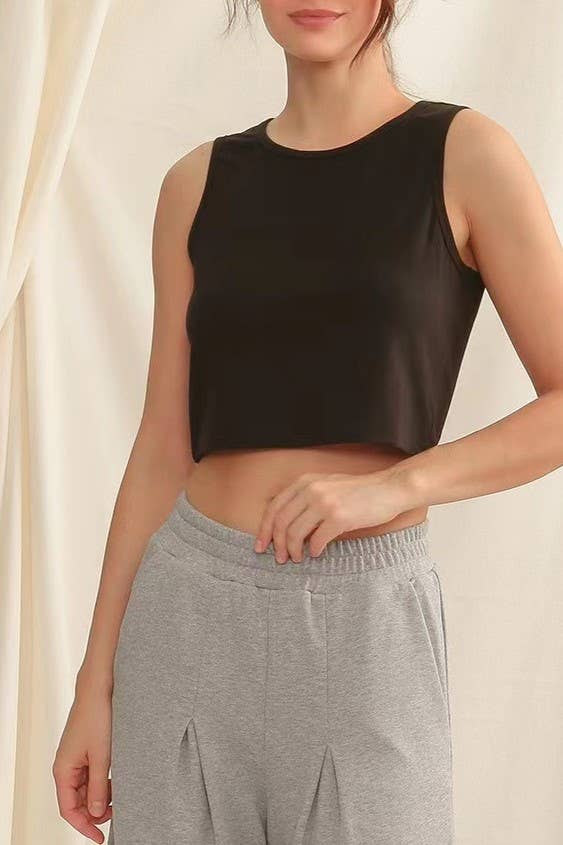 Daily r-neck sleeveless athletic crop tank top: Charcoal