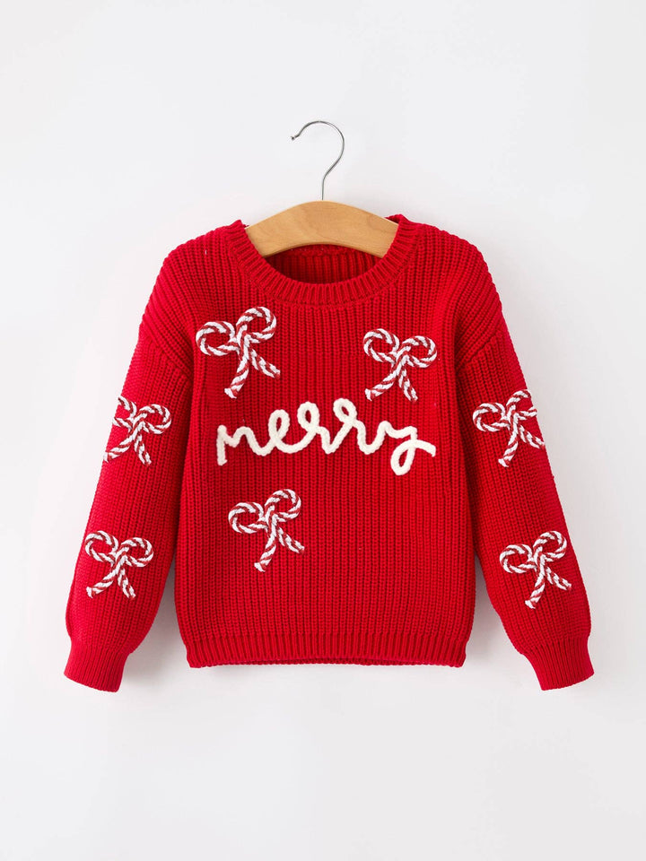 Mom and Me Winter Christmas Red "merry" Pullover Sweater:Kids