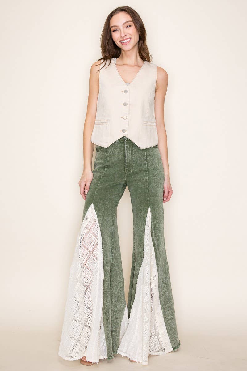 LACE DETAIL WIDE LEG JEANS
