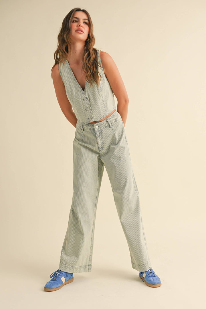 FADED STRIPE PATTERN PANTS: BLUE STRIPE