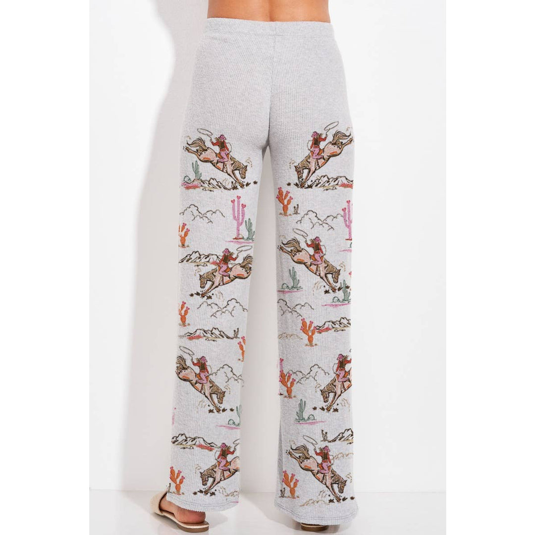 Desert Cowgirl Print Rib Hoodie Loungewear Set : Taupe / M