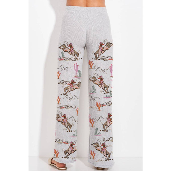 Desert Cowgirl Print Rib Hoodie Loungewear Set : Taupe / M