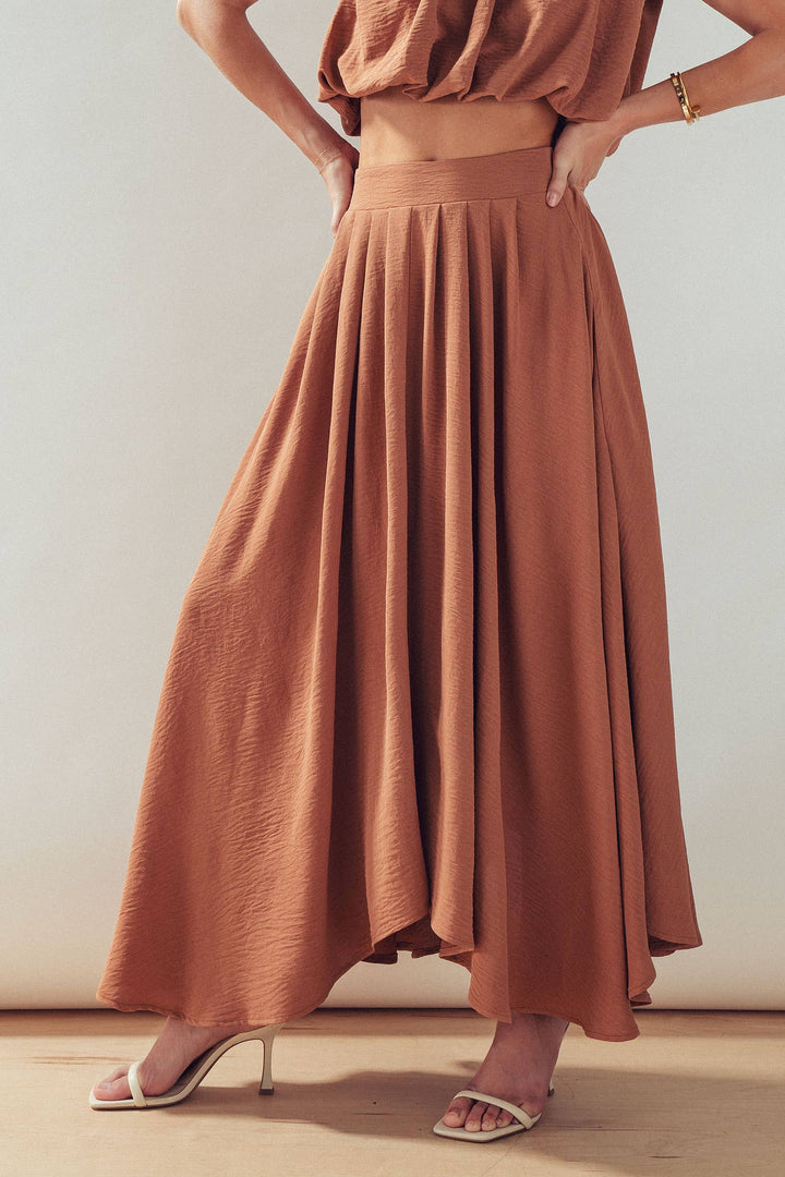 High-Waist Pleated High-Low Maxi Skirt