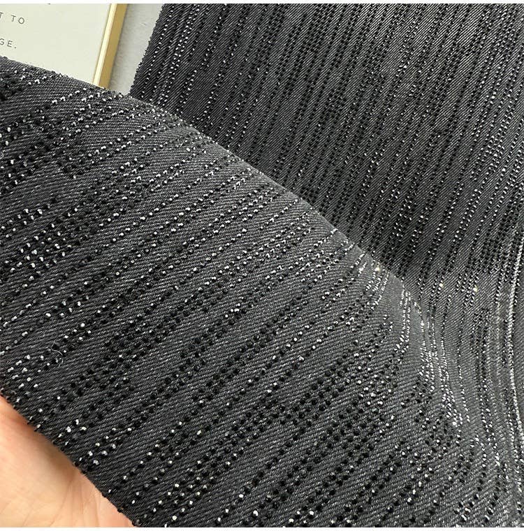 PT39Y All Over Rhinestone High Waist Wide Leg Jeans: Blue / English / M