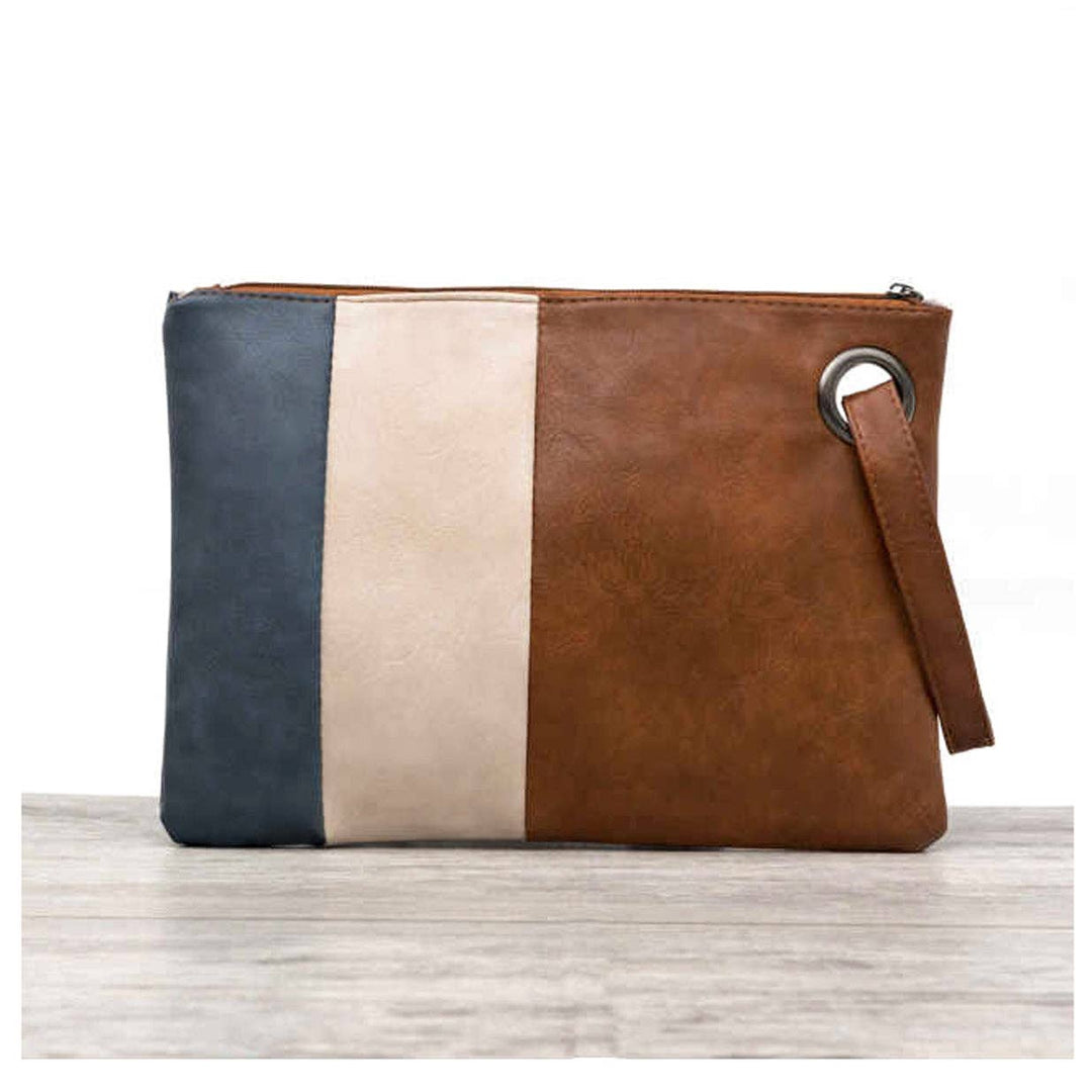 Oversize Everyday Color Block Clutch: Black/Cream/Chestnut