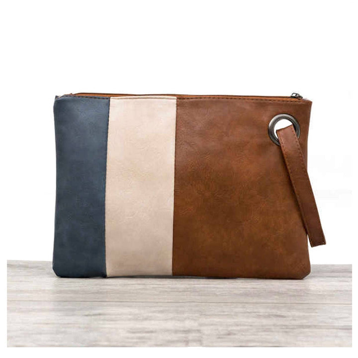 Oversize Everyday Color Block Clutch: Black/Cream/Chestnut