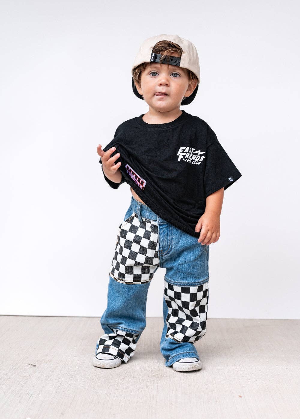 Checkered Patch Baggy Jeans Boys