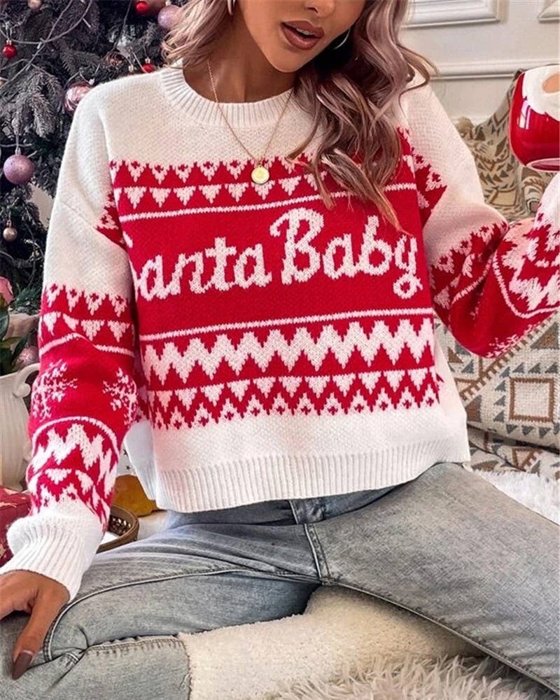 Santa Baby Christmas Knit Pullover Sweater: Red / M