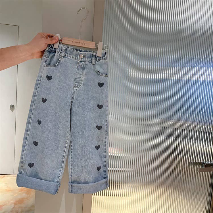 Heart Wide-Leg Denim Jeans: Blue / English / 3/4
