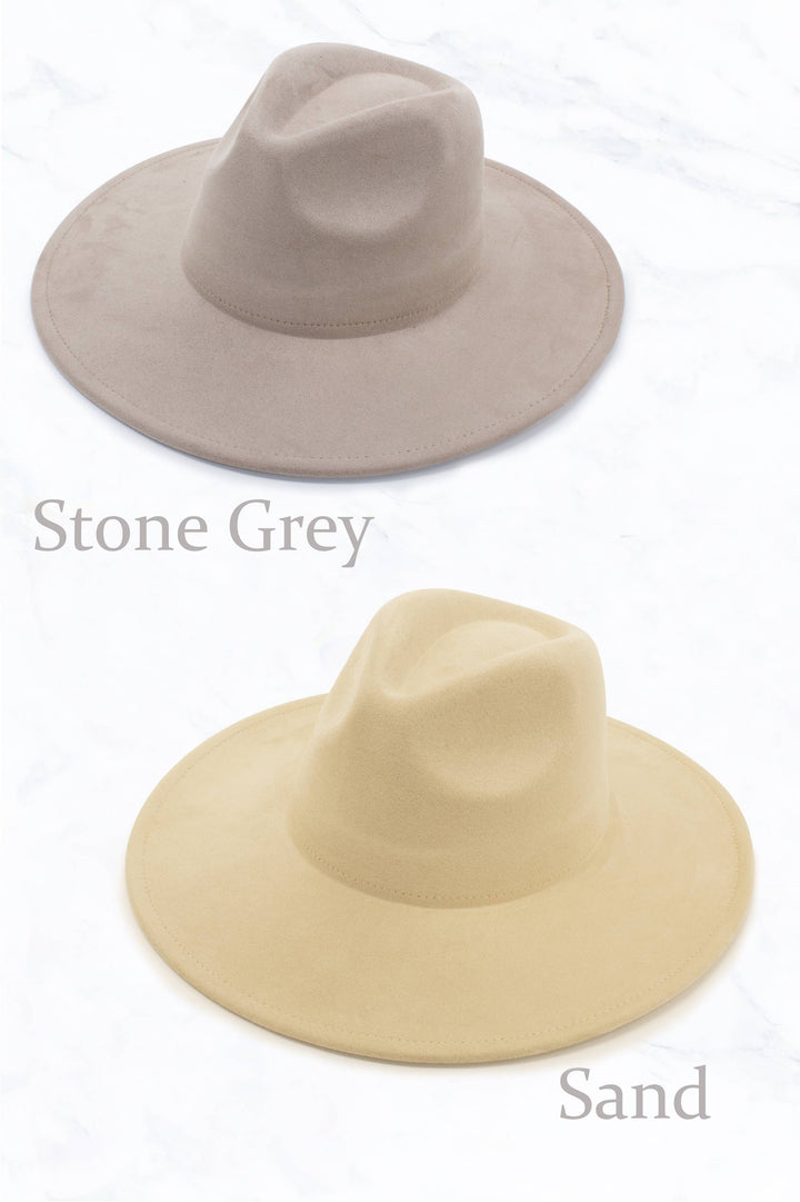 Suede Large Eaves Peach Top Fedora Hat: Stone Grey