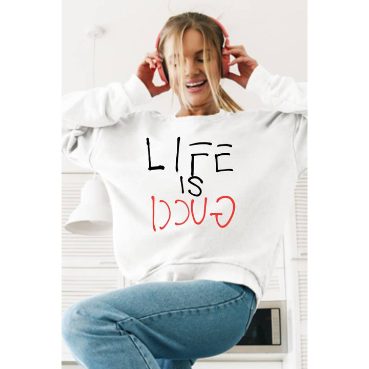 FASHION GRAPHIC SWEATHERSHIRT: WHITE / L