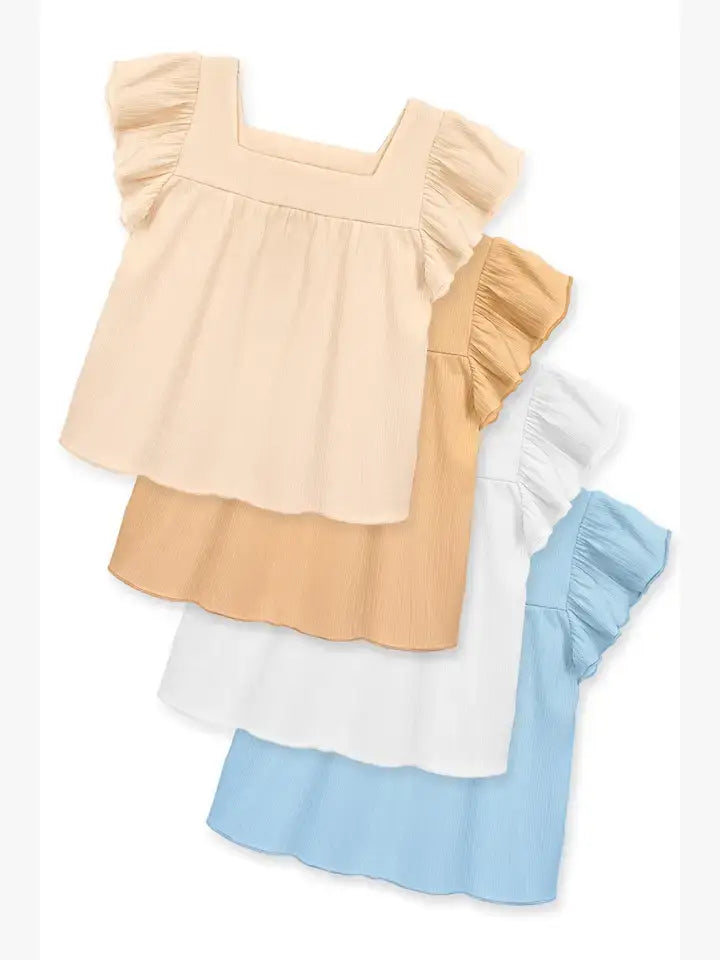 GKT-Q24-319B-G2 Girl's Fashion Top w/ Square Neckline: Tan