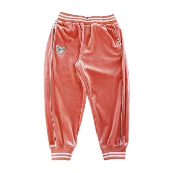 A30 14166 Silver Heart Velvet Tracksuit Set (2 Colors): CORAL / 2-2-2;4-5-6