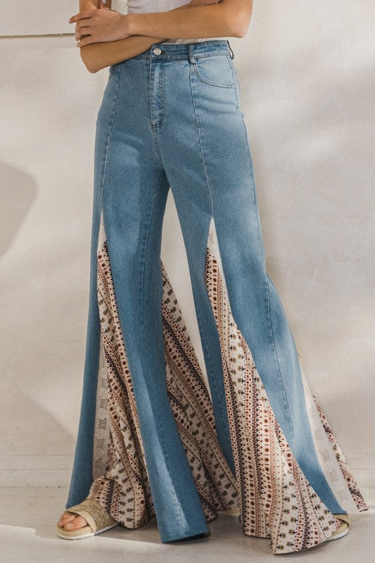 Lace Detail Wide Leg Palazzo Jeans