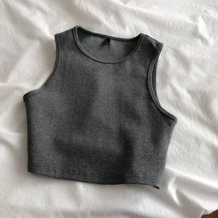 Daily r-neck sleeveless athletic crop tank top: Charcoal