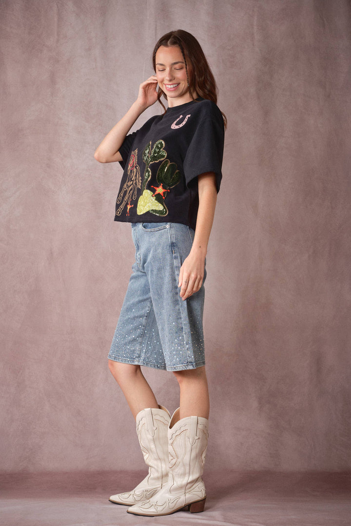 Western Patch Embroidered Knit Top