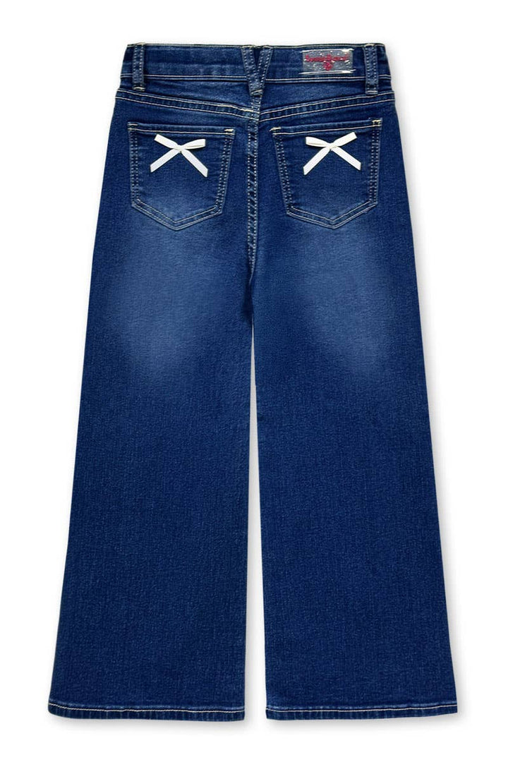 Girl's Wide Leg Denim Jean w/ Bows: Dark Denim / 8