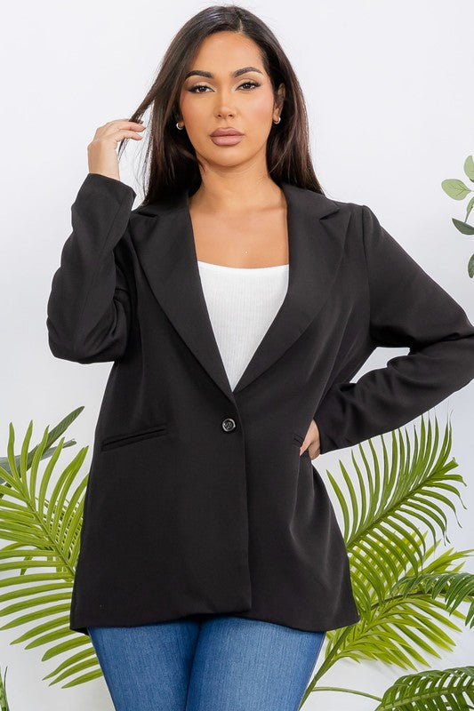 Solid Loose Fit Casual Blazer