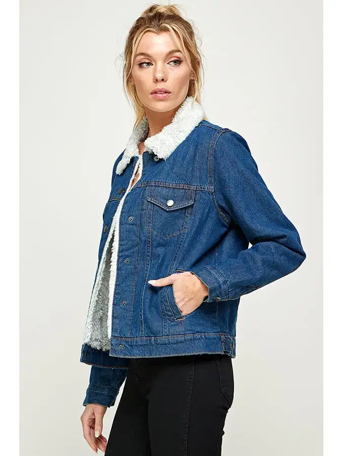 Women's Sherpa Denim Jacket: Light / S-M-L-XL(6 Pcs) / JKS-700