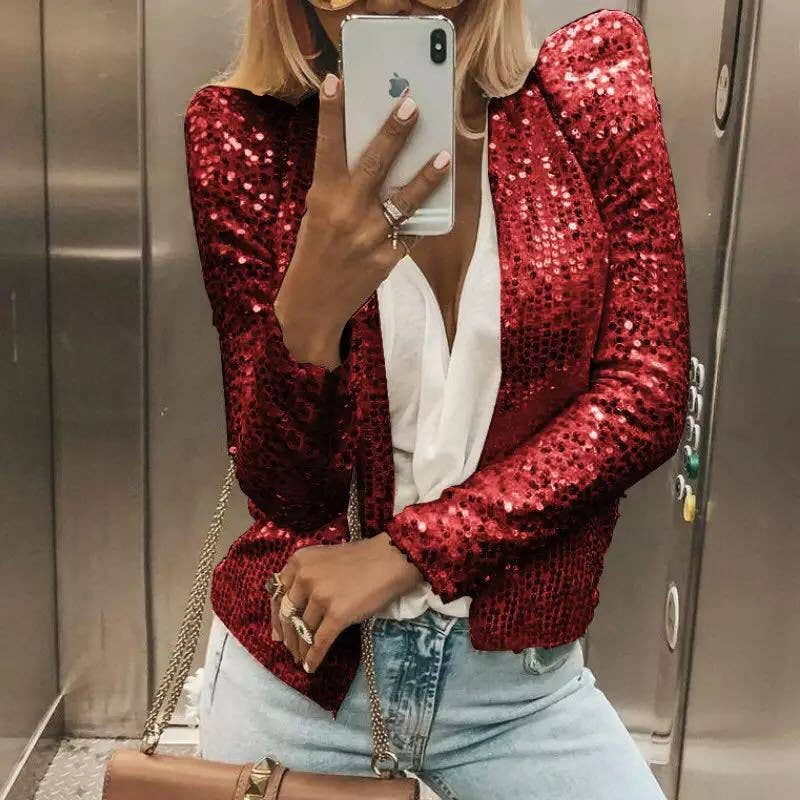 Sequin cropped cardigan jacket: Champagne / L