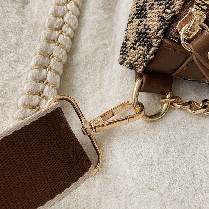 LEOPARD PRINT BLACK CHAIN STRAP FANNY BELT BAG_CWAB0923: BROWN2 / (OS) 1