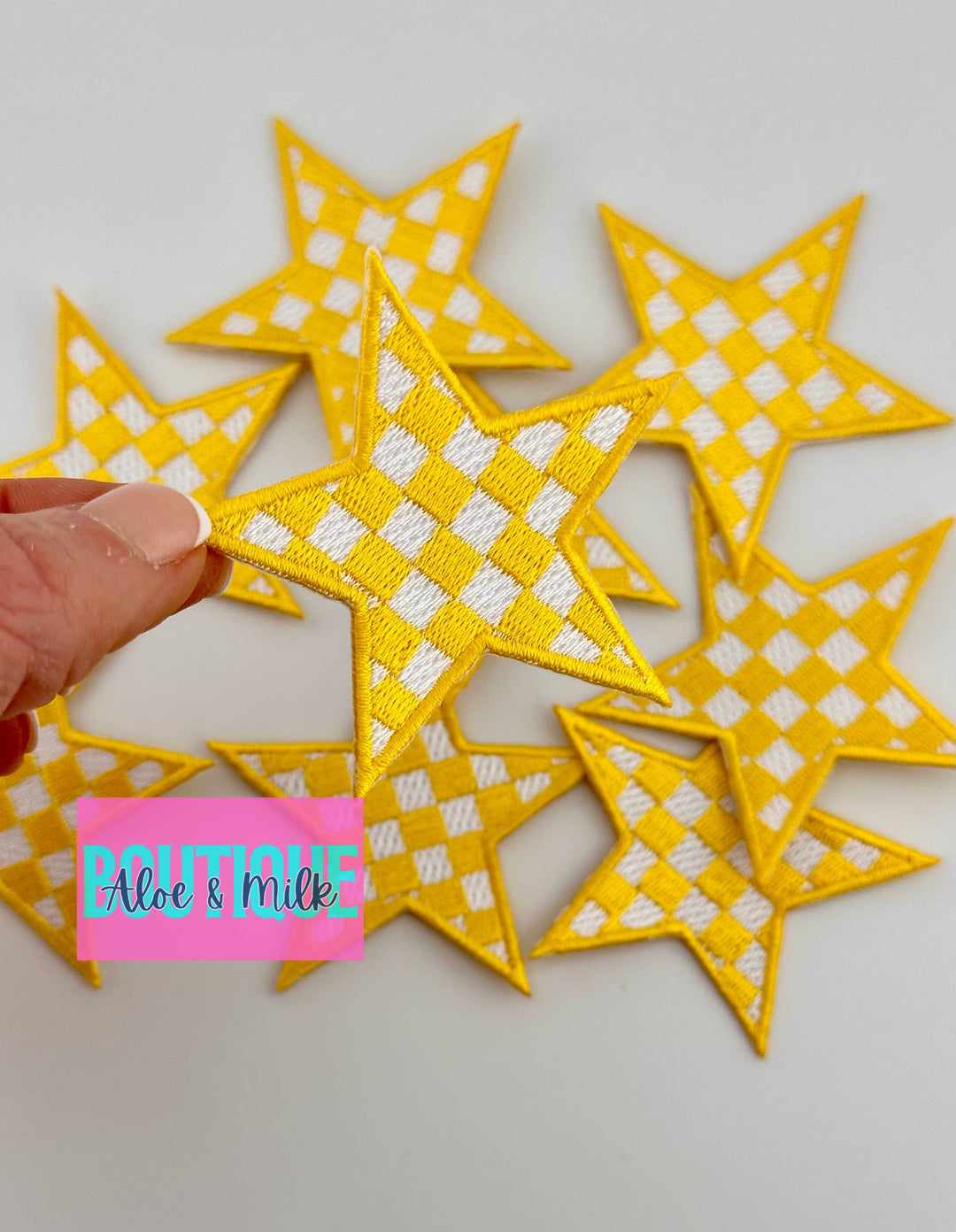 Checkered Star patch, game day patch, dance, cheer patch: Black