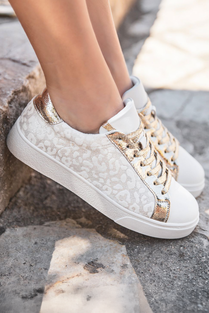 LDC Leopard Print Glitter Patched PU Leather Lace-up Shoes: White / (US 7)38