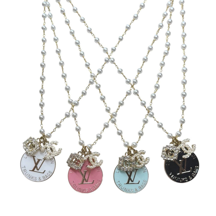Repurposed Vintage Pearl Rhinestone Necklace: Black