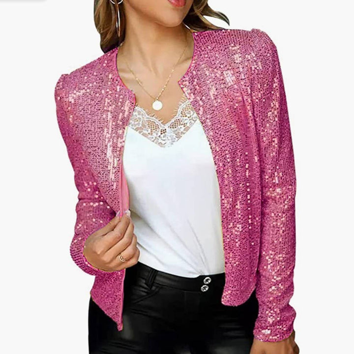Sequin cropped cardigan jacket: Champagne / L