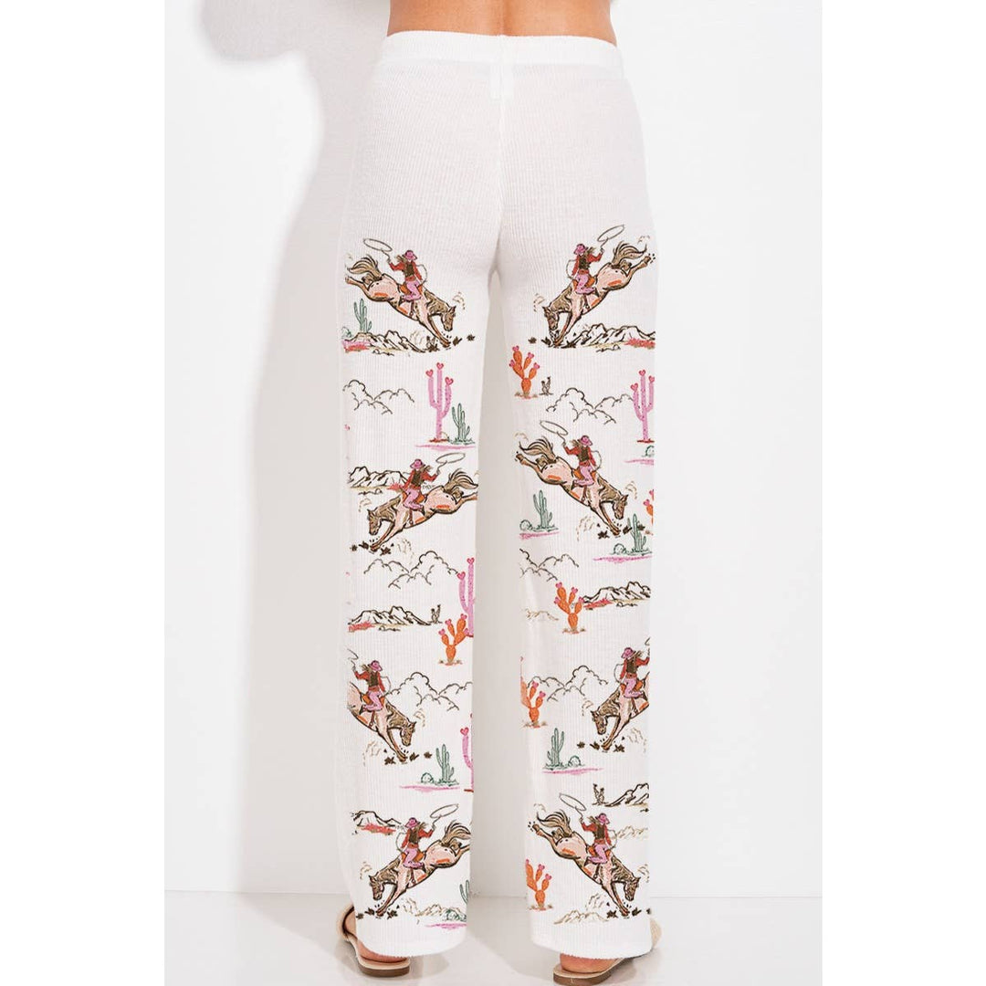 Desert Cowgirl Print Rib Hoodie Loungewear Set : Taupe / M
