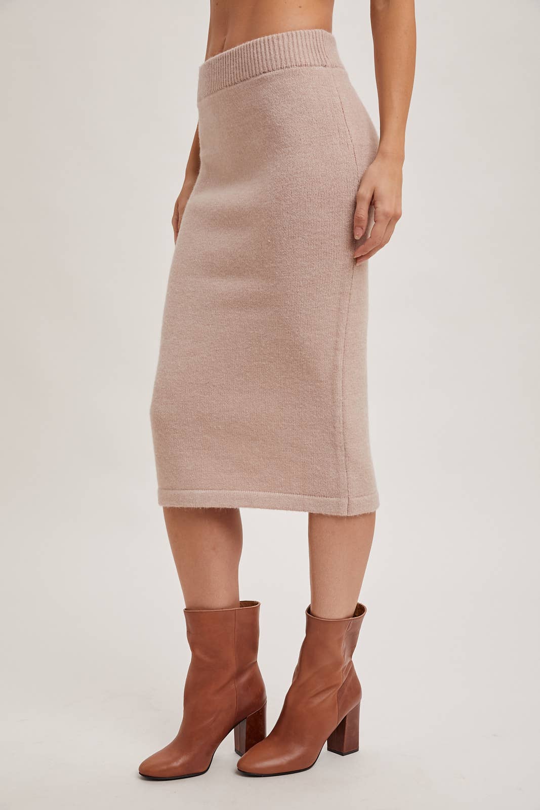 KNIT HOODIE TOP AND PENCIL SKIRT SETS: Black / S