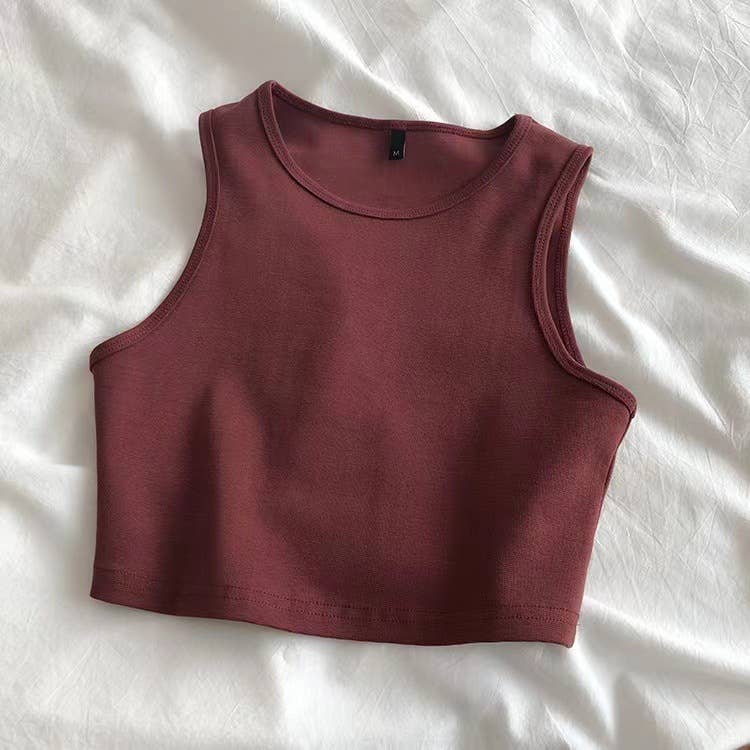 Daily r-neck sleeveless athletic crop tank top: Charcoal