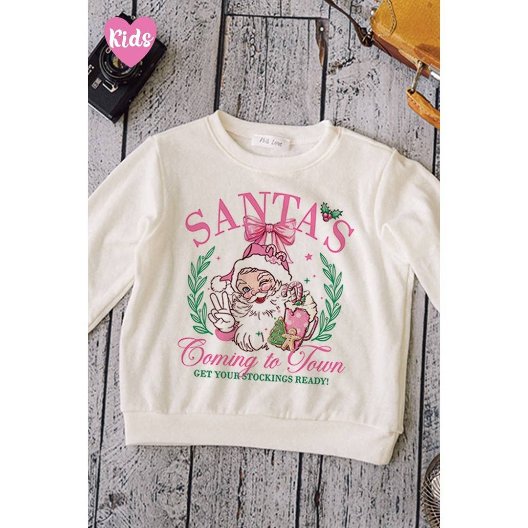 Kids Santa Christmas print soft long sleeve top: PINK / 910
